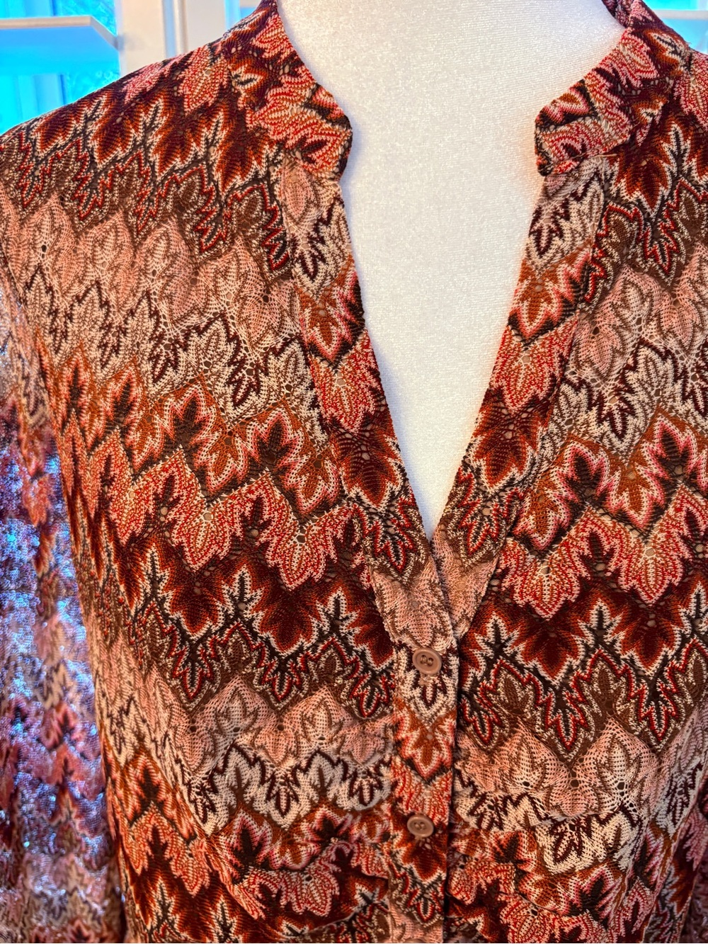 DR2 Rust Chevron-Print Button Front Blouse - Picture 3 of 11